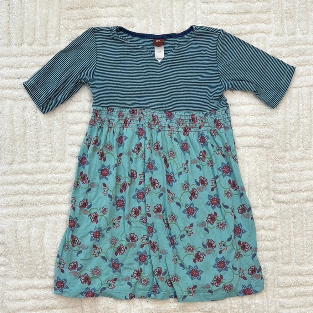 Tea Collection Cotton Smocked Waist Dress in Stripes and Paisley Print